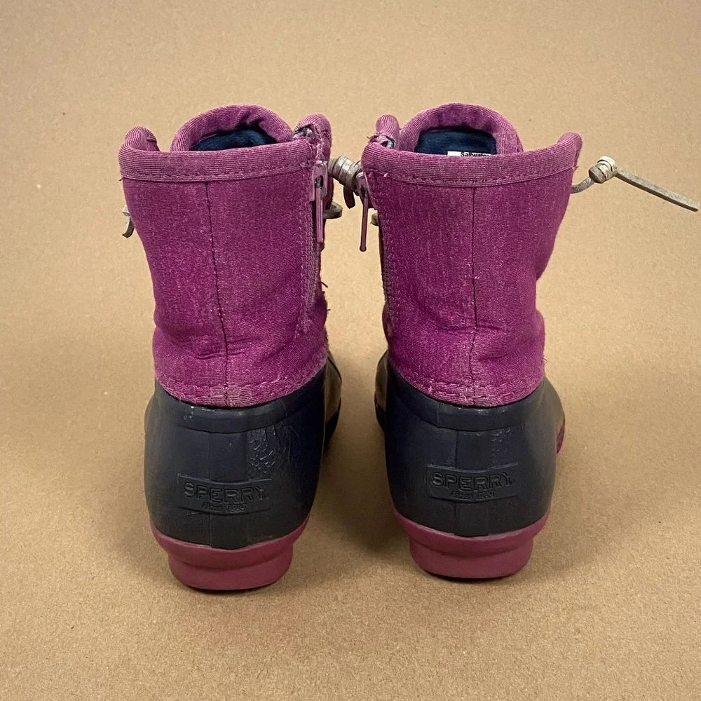 Sperry Saltwater Duck Boot Girls Size 1 Pink Black Lace Up - Picture 4 of 9